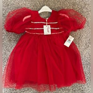 Jessica Simpson Girls Red Tulle Dress with Puff Sleeves size 5T